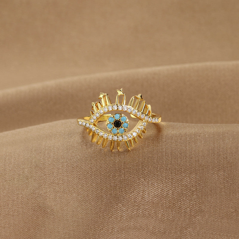 Gold Plated Contemporary Style Evil Eye Themed Adjustable Ring