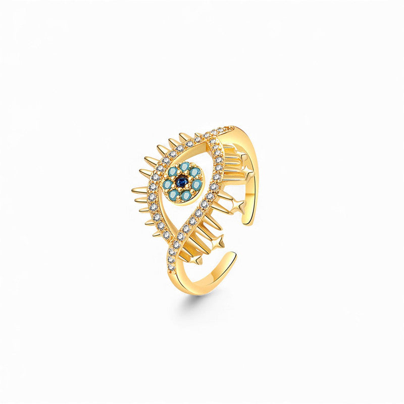Gold Plated Contemporary Style Evil Eye Themed Adjustable Ring