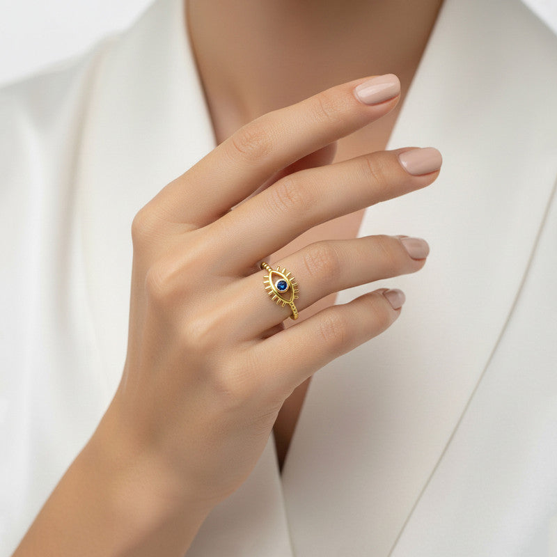 Gold Plated Contemporary Style Evil Eye Themed Adjustable Ring