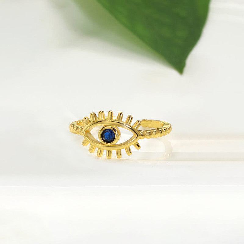 Gold Plated Contemporary Style Evil Eye Themed Adjustable Ring
