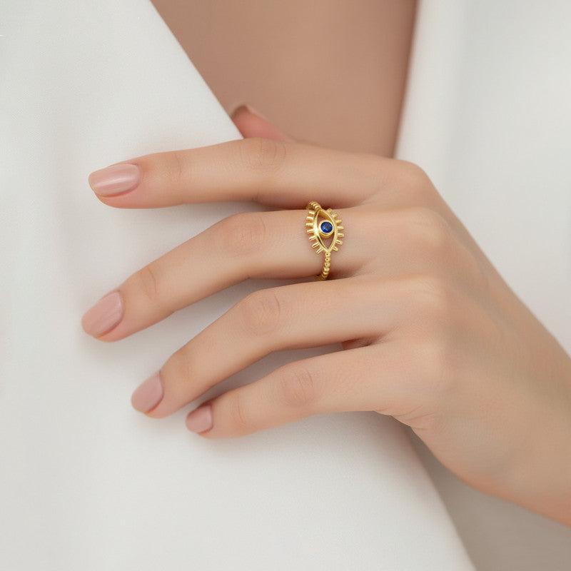 Gold Plated Contemporary Style Evil Eye Themed Adjustable Ring
