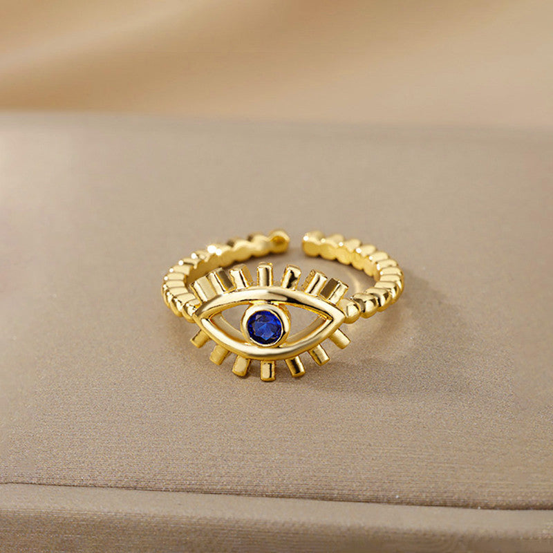Gold Plated Contemporary Style Evil Eye Themed Adjustable Ring