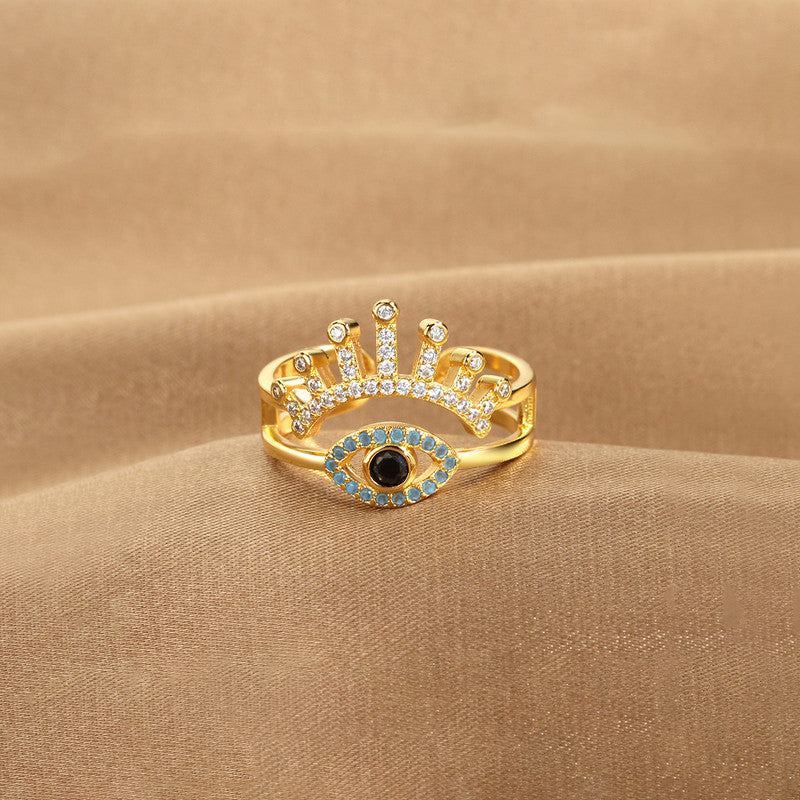 Gold Plated Contemporary Style Evil Eye Themed Adjustable Ring