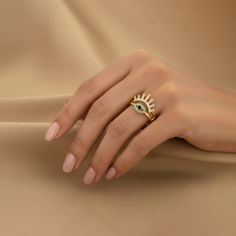 Gold Plated Contemporary Style Evil Eye Themed Adjustable Ring