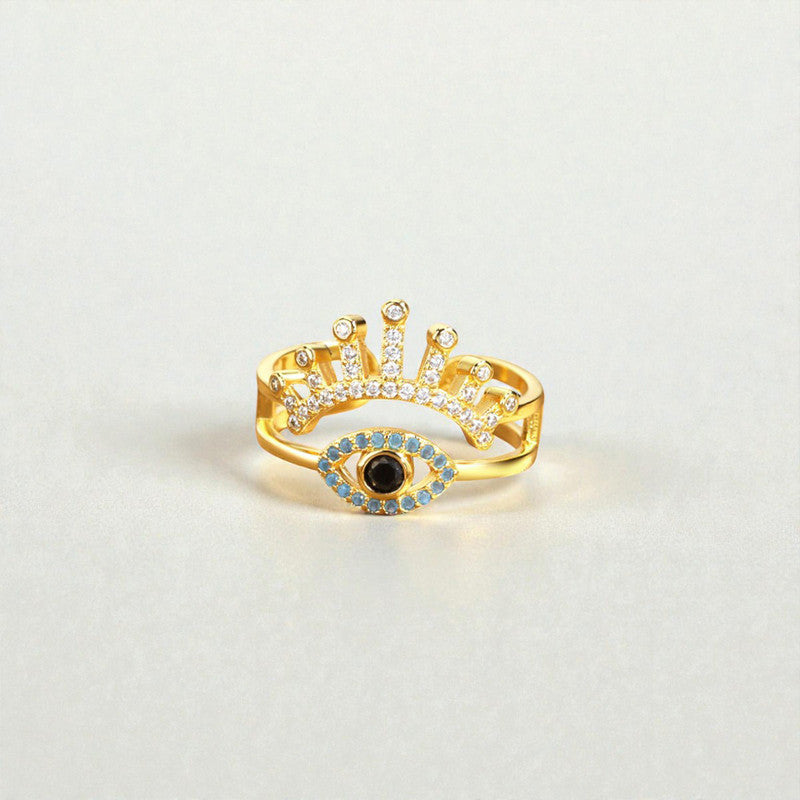 Gold Plated Contemporary Style Evil Eye Themed Adjustable Ring
