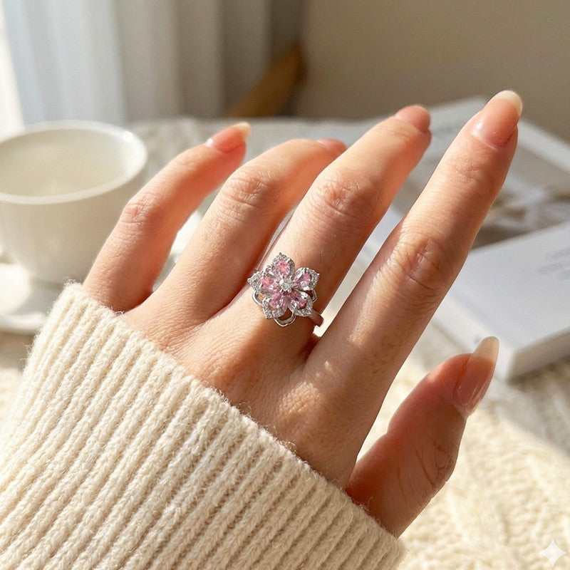 Silver Plated Star Themed Pink Rotatable Adjustable Ring