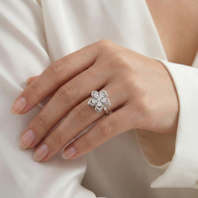 Silver Plated Star Themed Rotatable Adjustable Ring