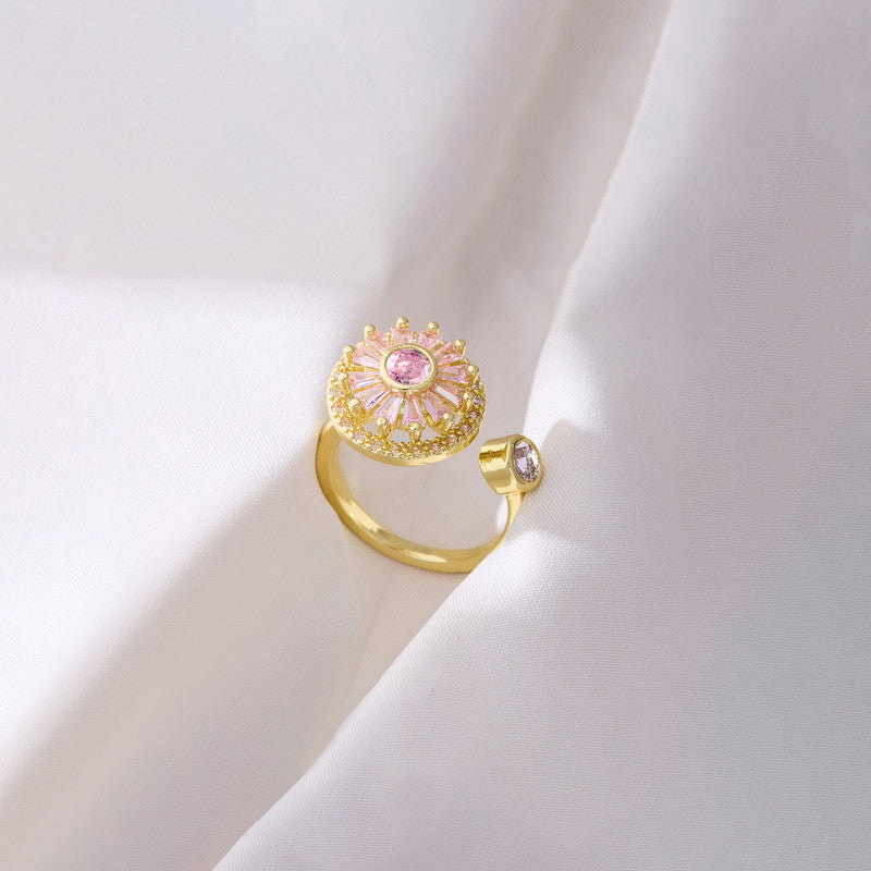 Gold Plated Round Shape Pink Rotatable Adjustable Ring