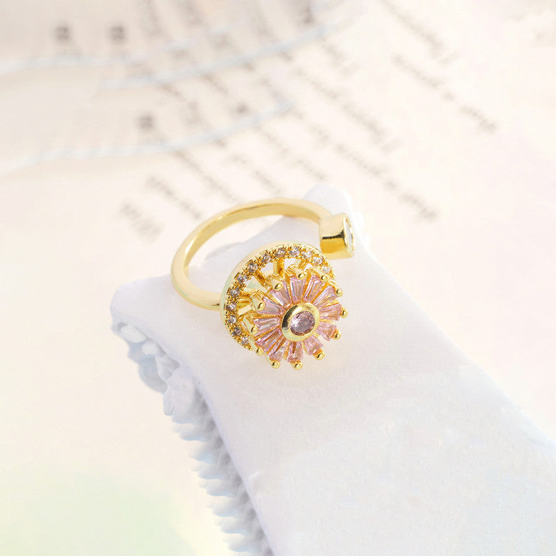 Gold Plated Round Shape Pink Rotatable Adjustable Ring