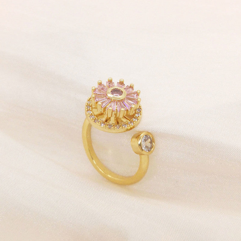Gold Plated Round Shape Pink Rotatable Adjustable Ring