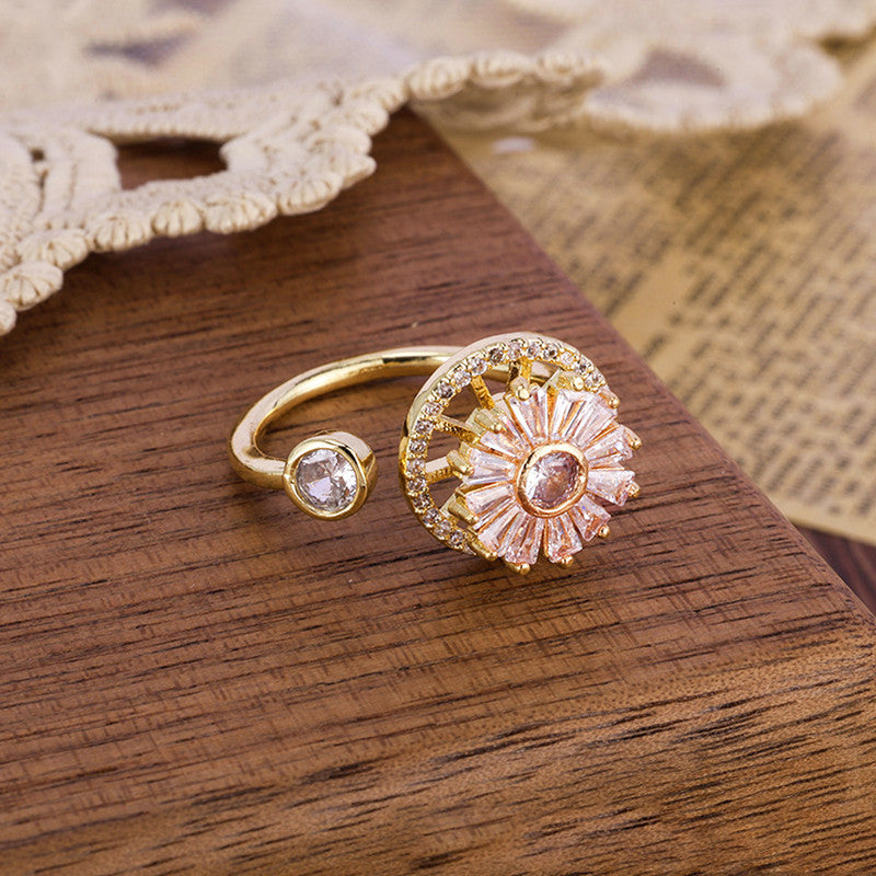 Gold Plated Round Shape Pink Rotatable Adjustable Ring