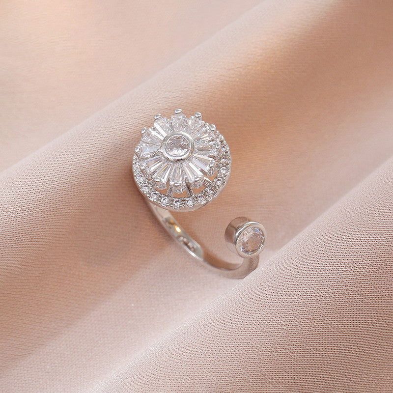 Silver Plated Round Shape Rotatable Adjustable Ring