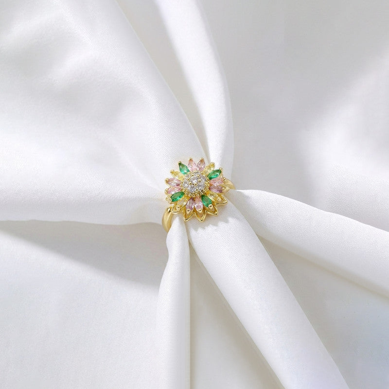 Gold Plated Star Shaped Multicolor Rotatable Adjustable Ring