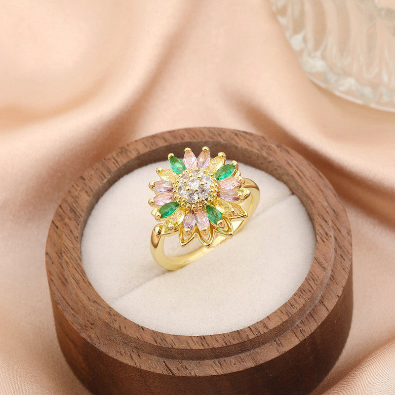 Gold Plated Star Shaped Multicolor Rotatable Adjustable Ring