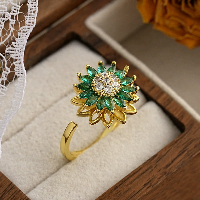 Gold Plated Star Shaped Green Rotatable Adjustable Ring