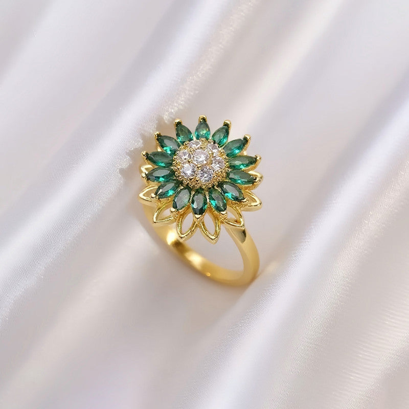 Gold Plated Star Shaped Green Rotatable Adjustable Ring