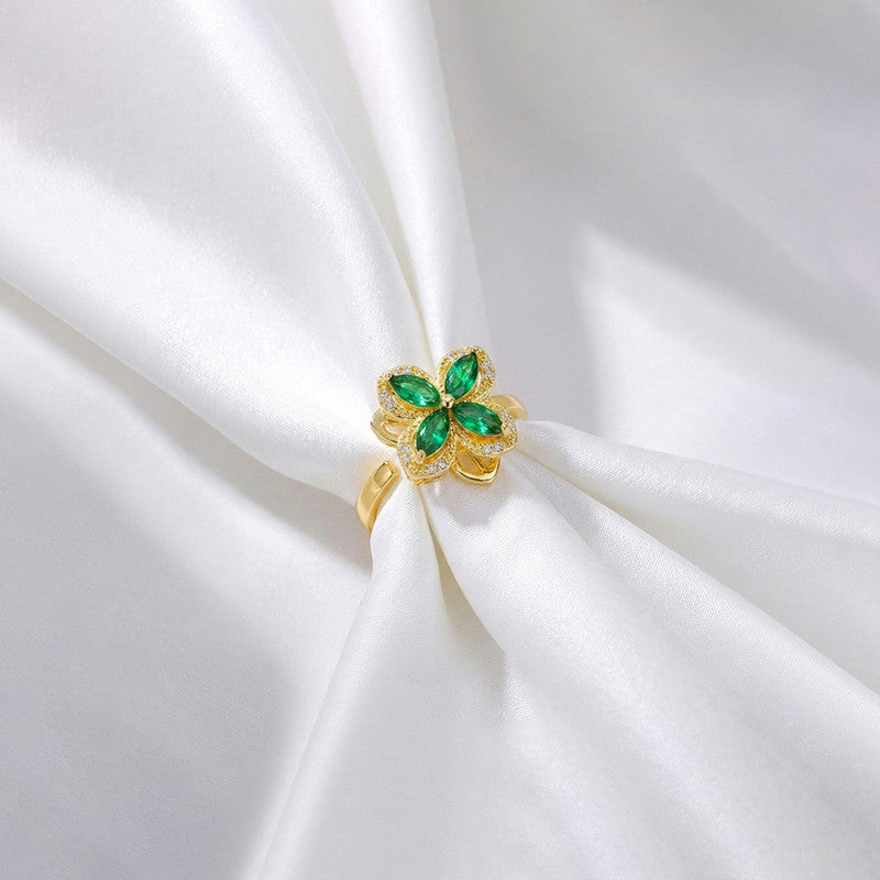 Gold Plated contemporary Style Green Rotatable Adjustable Ring
