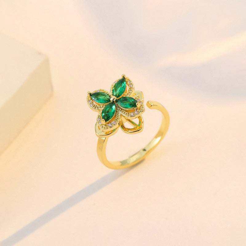 Gold Plated contemporary Style Green Rotatable Adjustable Ring