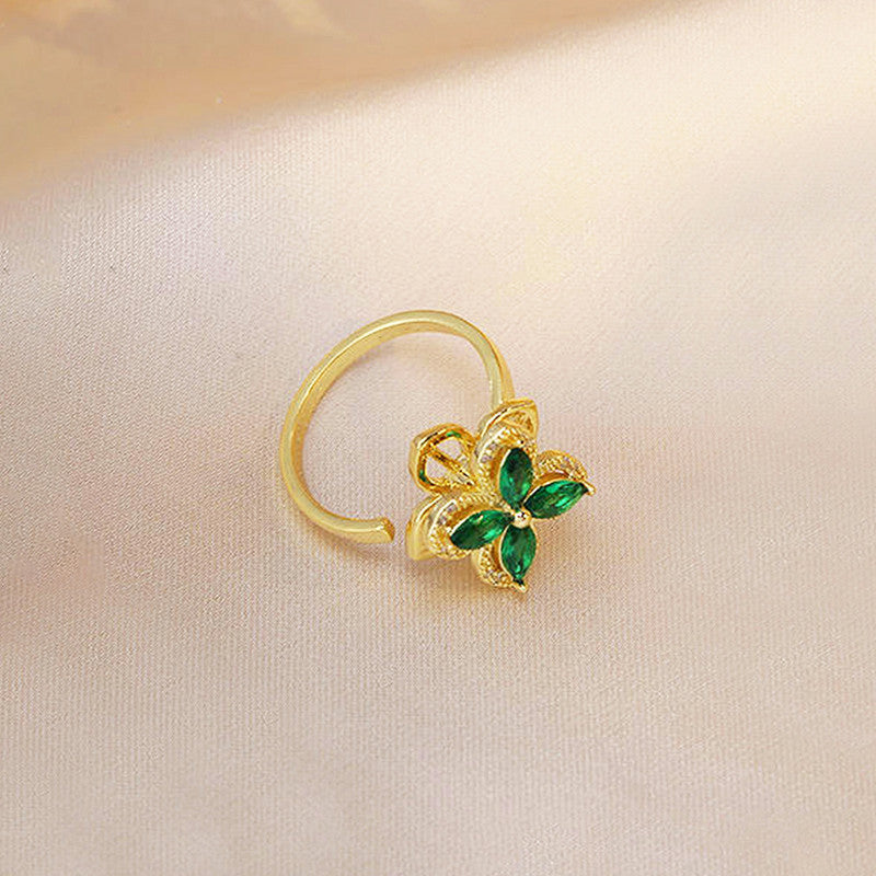 Gold Plated contemporary Style Green Rotatable Adjustable Ring