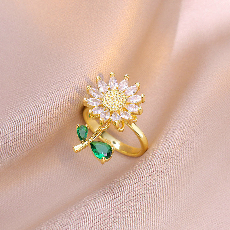 Gold Plated Floral Style Multicolor Rotatable Adjustable Ring