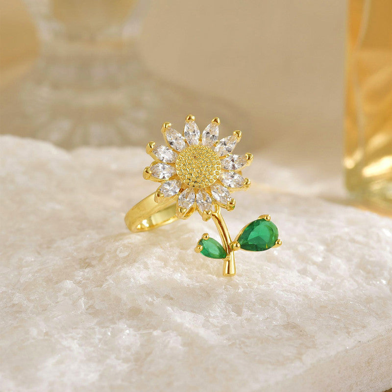 Gold Plated Floral Style Multicolor Rotatable Adjustable Ring