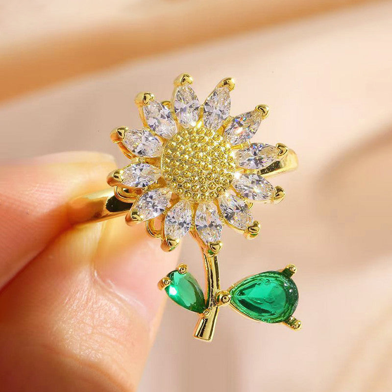Gold Plated Floral Style Multicolor Rotatable Adjustable Ring