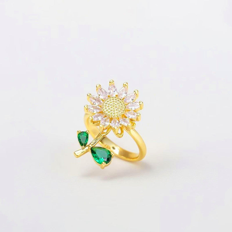 Gold Plated Floral Style Multicolor Rotatable Adjustable Ring