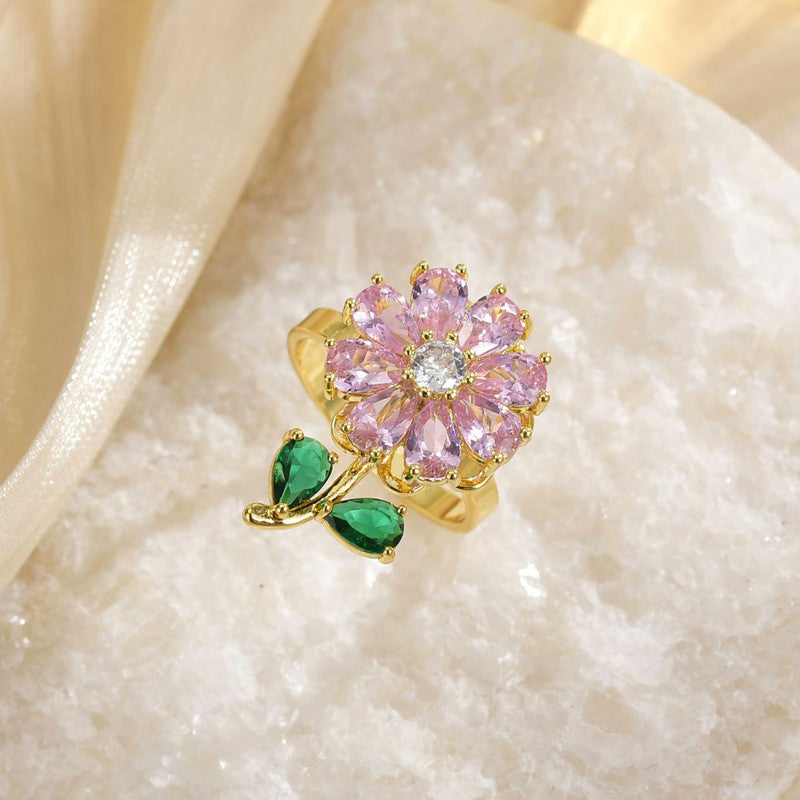 Gold Plated Floral Style Multicolor Rotatable Adjustable Ring