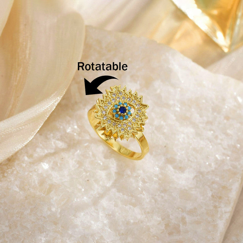 Gold Plated Evil Eye Themed Rotatable Adjustable Ring
