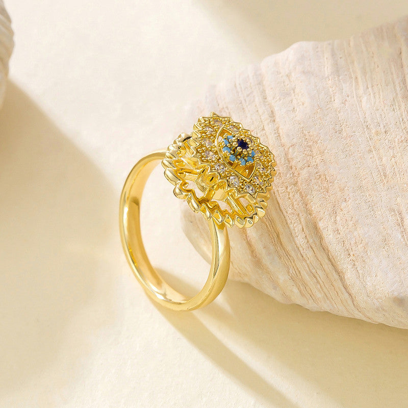 Gold Plated Evil Eye Themed Rotatable Adjustable Ring