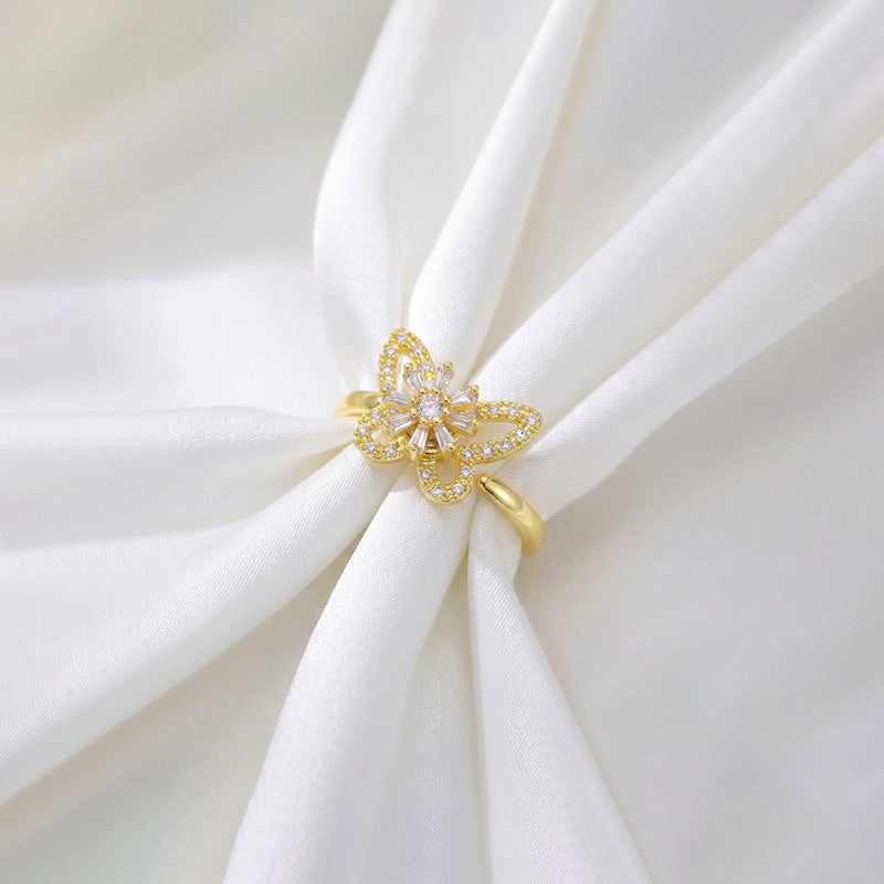 Gold Plated Butterfly Shaped Rotatable Adjustable Ring