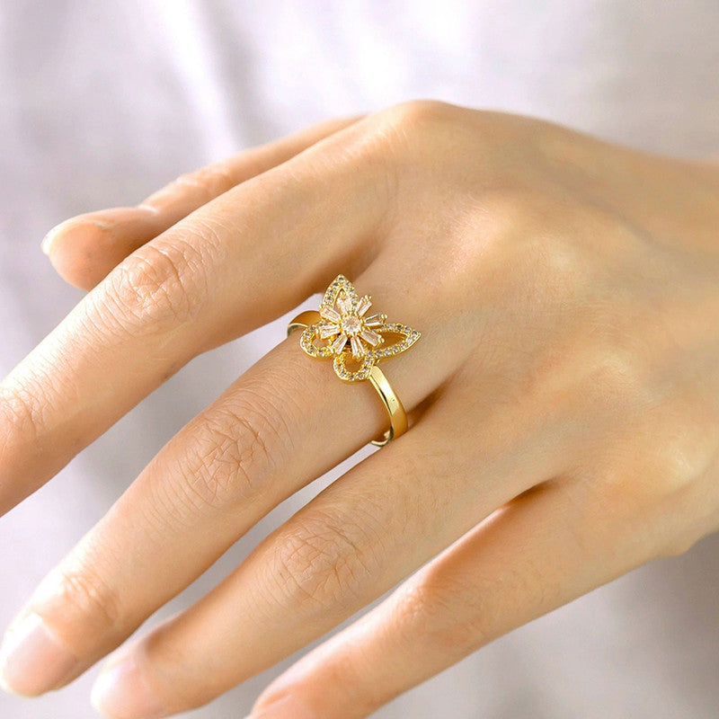 Gold Plated Butterfly Shaped Rotatable Adjustable Ring