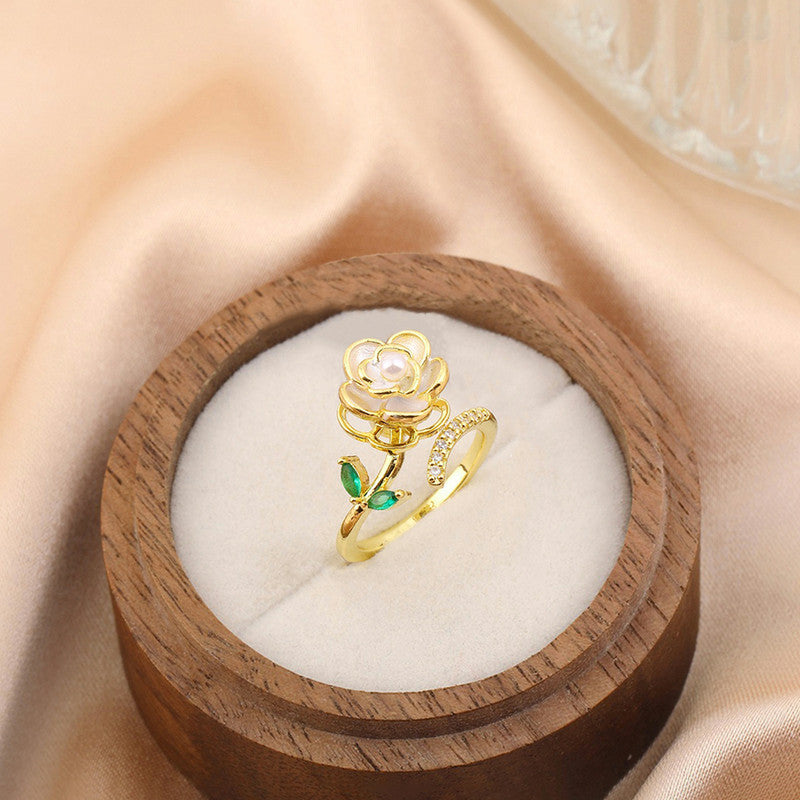 Gold Plated Floral Style Multicolor Rotatable Adjustable Ring