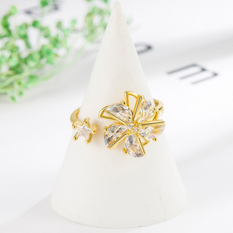 Gold Plated Floral Style Rotatable Adjustable Ring