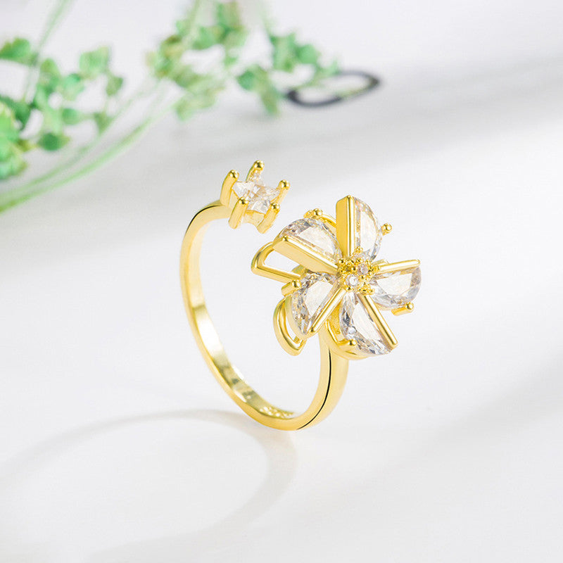 Gold Plated Floral Style Rotatable Adjustable Ring