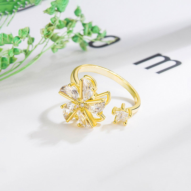 Gold Plated Floral Style Rotatable Adjustable Ring
