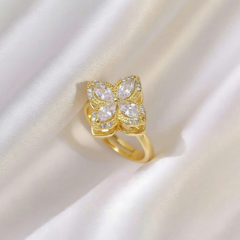 Gold Plated Contemporary Style White Rotatable Adjustable Ring