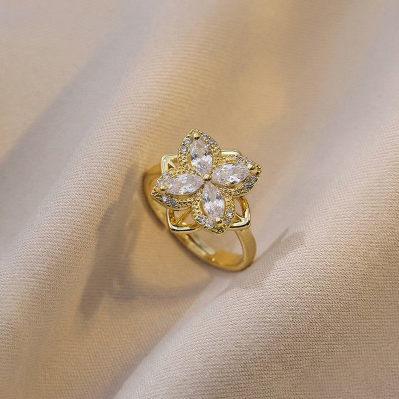 Gold Plated Contemporary Style White Rotatable Adjustable Ring