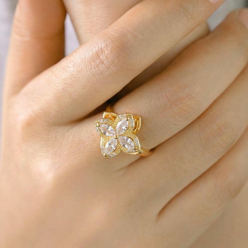 Gold Plated Contemporary Style White Rotatable Adjustable Ring