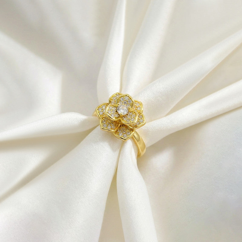 Gold Plated Floral Shaped Rotatable Adjustable Ring