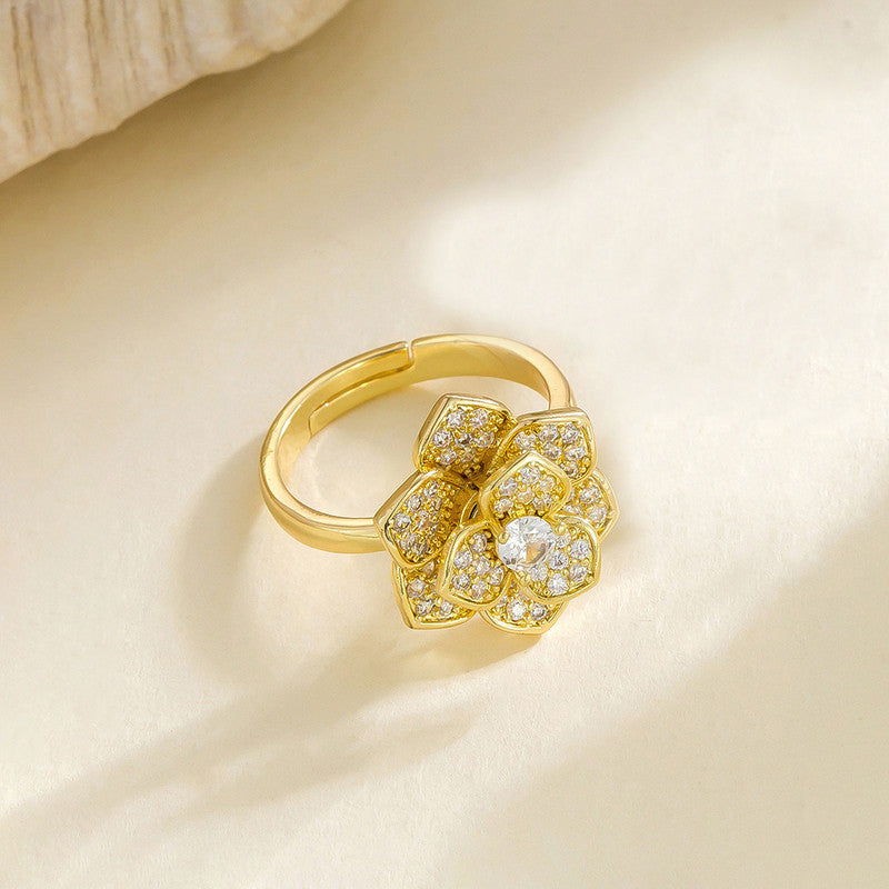Gold Plated Floral Shaped Rotatable Adjustable Ring