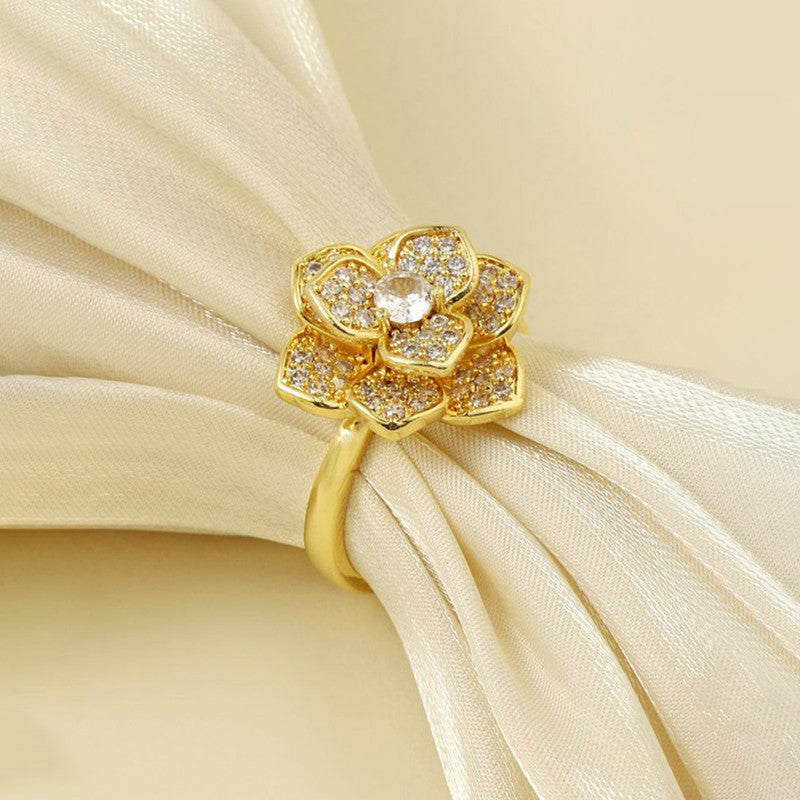 Gold Plated Floral Shaped Rotatable Adjustable Ring