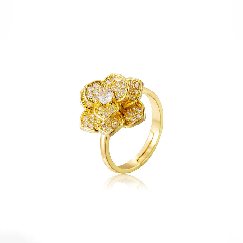 Gold Plated Floral Shaped Rotatable Adjustable Ring