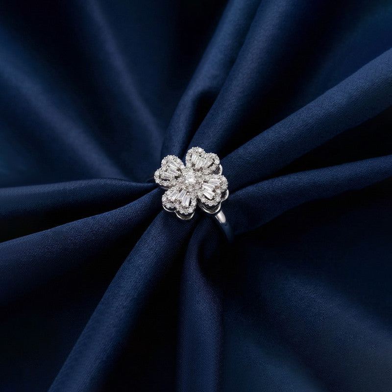 Silver Plated Clover Themed Rotatable Adjustable Ring