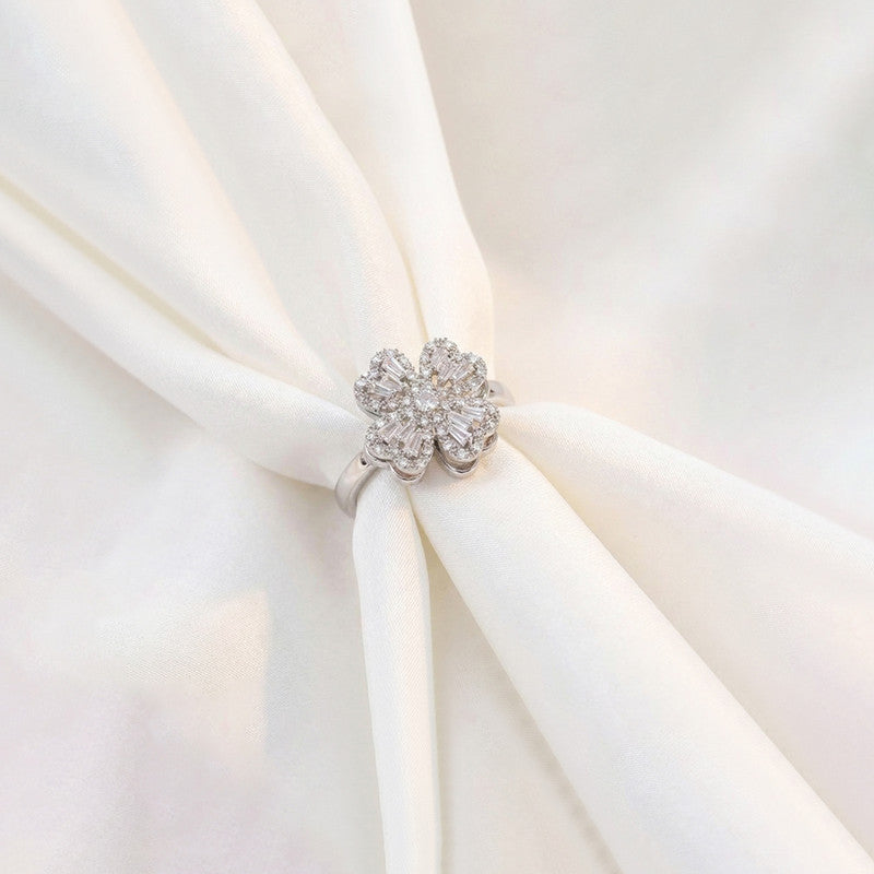 Silver Plated Clover Themed Rotatable Adjustable Ring