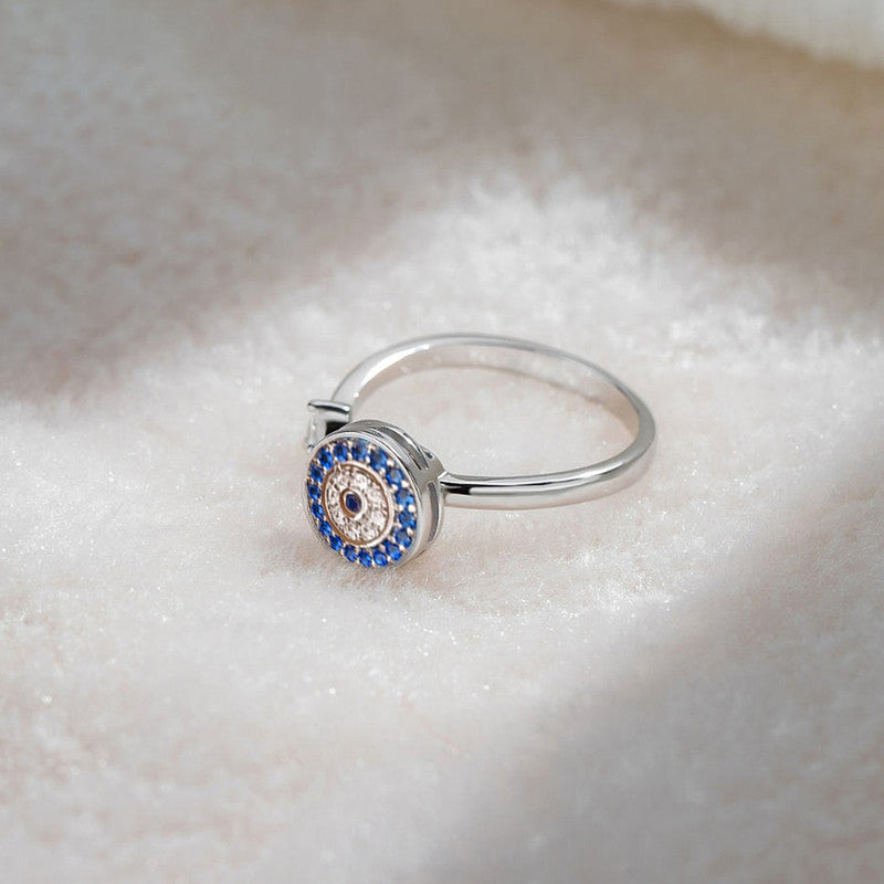Silver Plated Multicolor Evil Eye Themed Rotatable Adjustable Ring