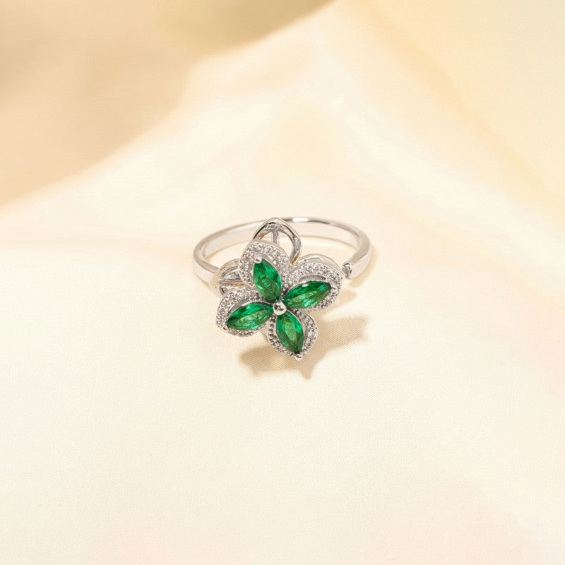 Silver Plated Contemporary Style Green Rotatable Adjustable Ring