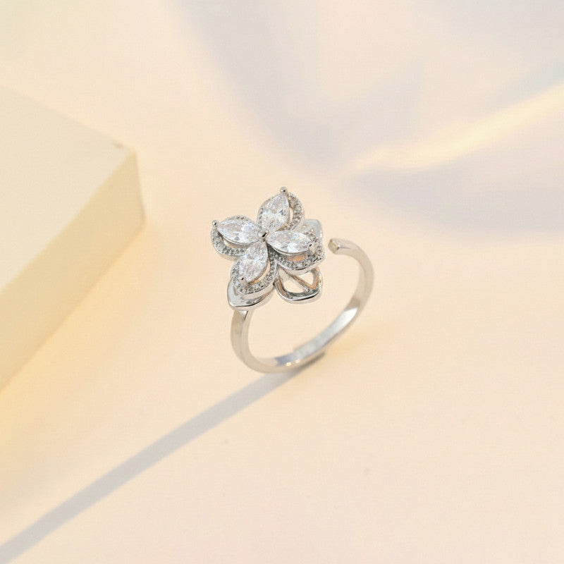 Silver Plated Contemporary Style White Rotatable Adjustable Ring