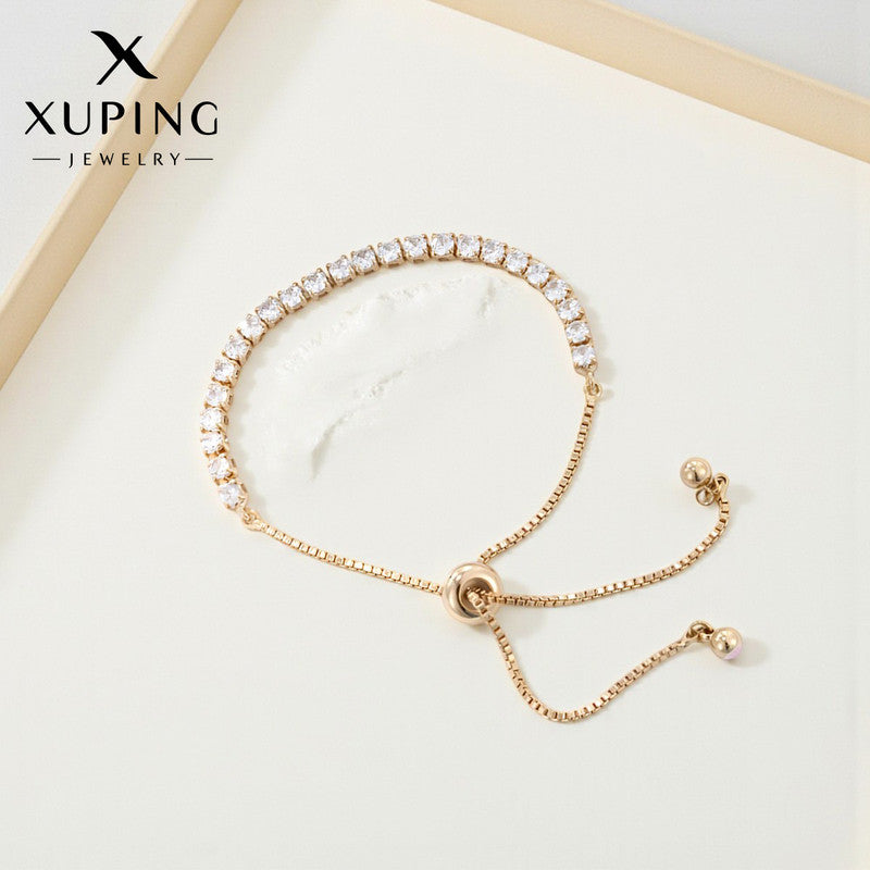 Xuping Jewelry Gold-Plated Round Cut Cubic Zirconia Studded White Matrix Tennis Bracelet