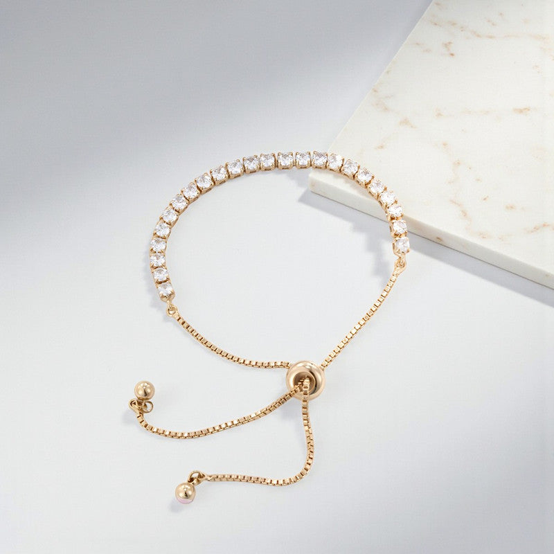 Xuping Jewelry Gold-Plated Round Cut Cubic Zirconia Studded White Matrix Tennis Bracelet